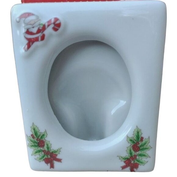 Ceramic Holiday Picture Frame With Santa & Holly Design Festive Decor - Picture 2 of 11